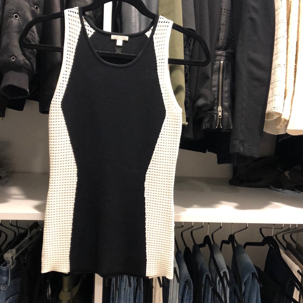 Black and white knit sleeveless top